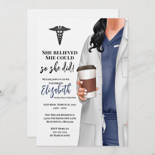 White Coat Medische School Afstuderen Uitnodiging (Voorkant / Achterkant)