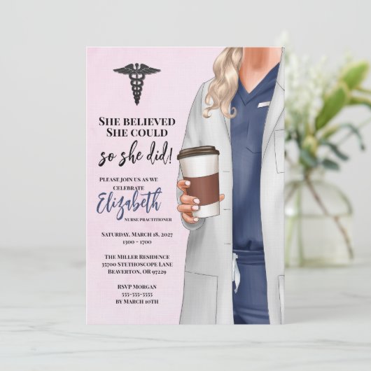 White Coat Medische School Afstuderen Uitnodiging (Staand voorkant)