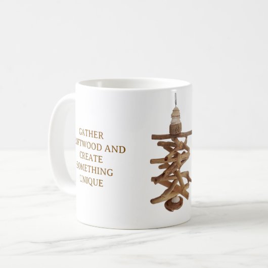 WHITE COFFEE MUG WITH DRIFTWOOD THEME (Devant gauche)