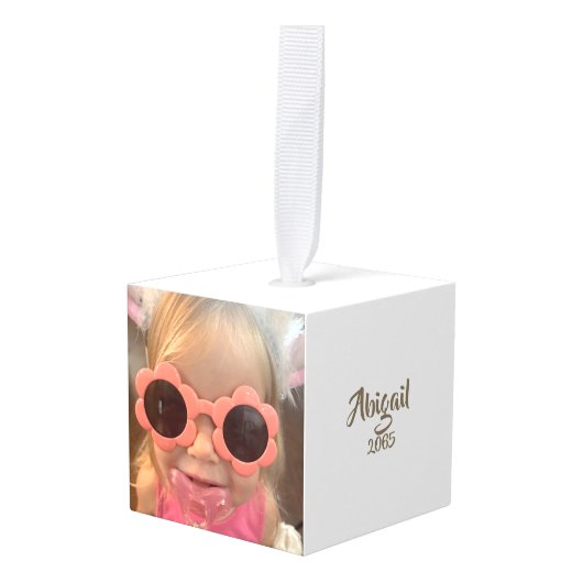 White Collage Kind Foto's Gepersonaliseerd Kubus Ornament (Voorkant hoekig)