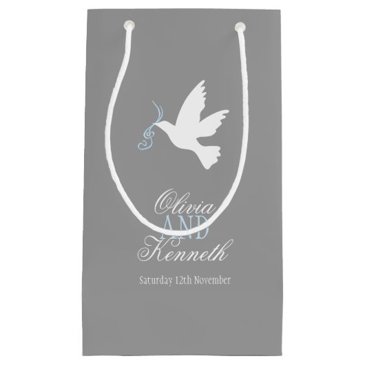 White colombe bleu gris mariage faveur sacs person (Devant)