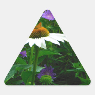 White Cone flower, paarse bloemen en moth Driehoek Sticker