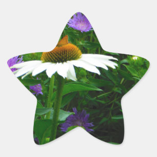 White Cone flower, paarse bloemen en moth Ster Sticker