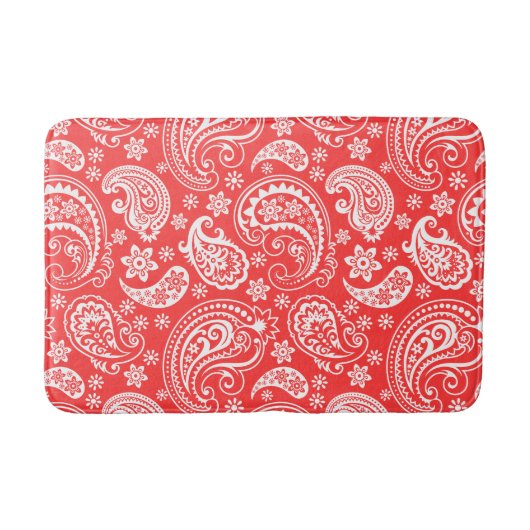 White & Coral Ikat Paisley Badmat (Voorkant)
