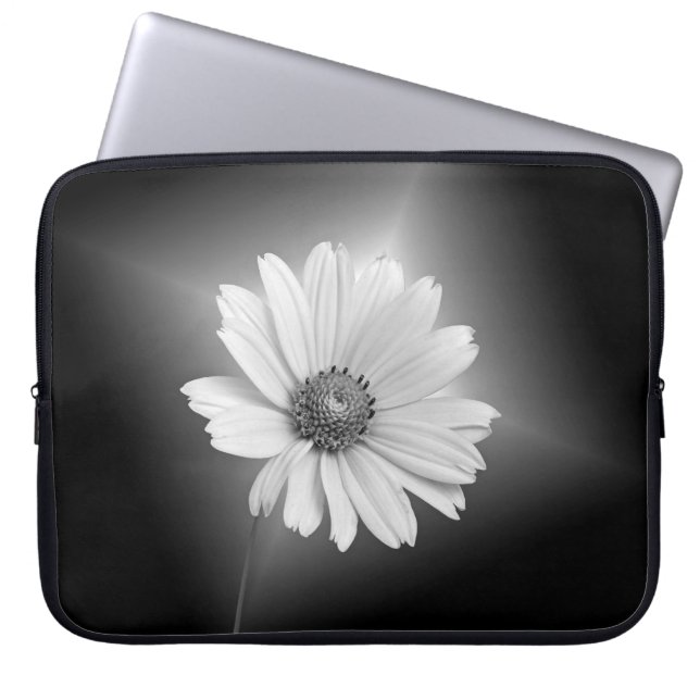 White Cosmos Flower on Black Laptop Sleeve (Voorkant)