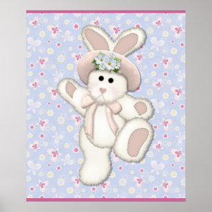 White Country Bunny Nursery Poster