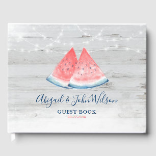 White Country Wood Watermelon Rustiek Huwelijk Gastenboek