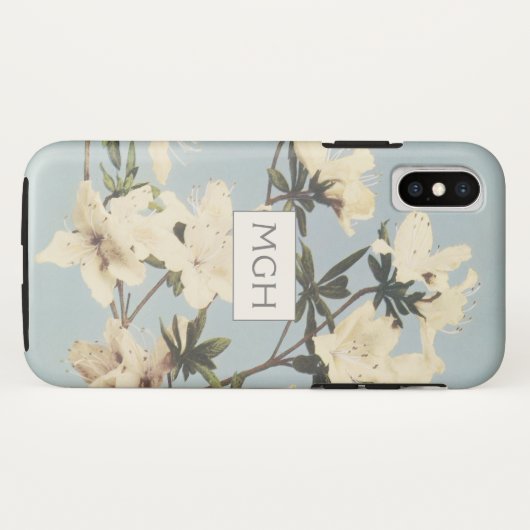  White Cream Azalea Flowers Monogram Case-Mate iPhone Case (Achterkant (horizontaal))
