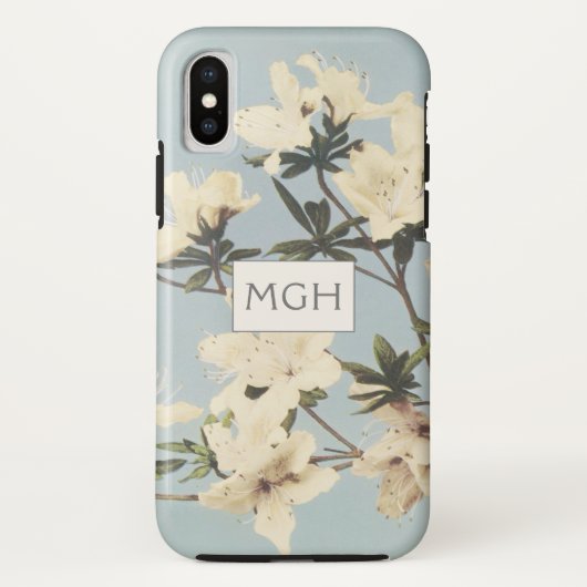 White Cream Azalea Flowers Monogram Case-Mate iPhone Case (Achterkant)