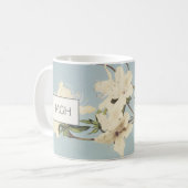 White Cream Azalea Flowers Monogram Koffiemok (Voorkant links)
