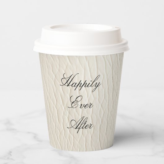 White Cream Faux Leather Wedding Papieren Bekers (Voorkant)
