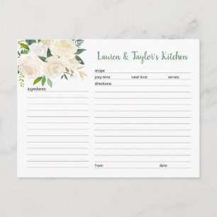 White Cream Floral vrijgezellenfeest recept cards Briefkaart