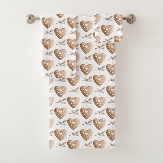White Cream Gingerbread Cookie Hearts Kerstmis Bad Handdoek (Insitu)