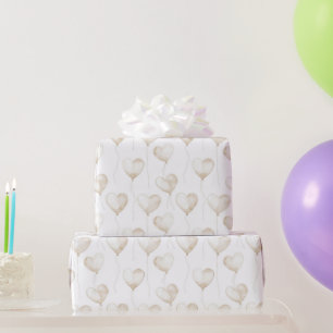 White Cream Heart Balloons Verjaardag Cadeaupapier