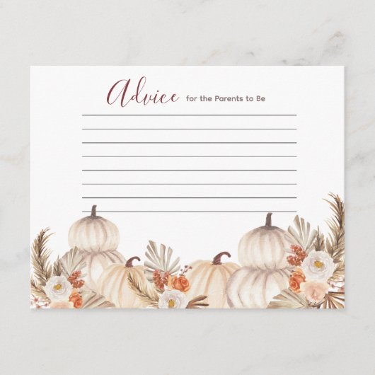 White Cream Pumpkin Rustic Floral Advice Kaart (Voorkant)
