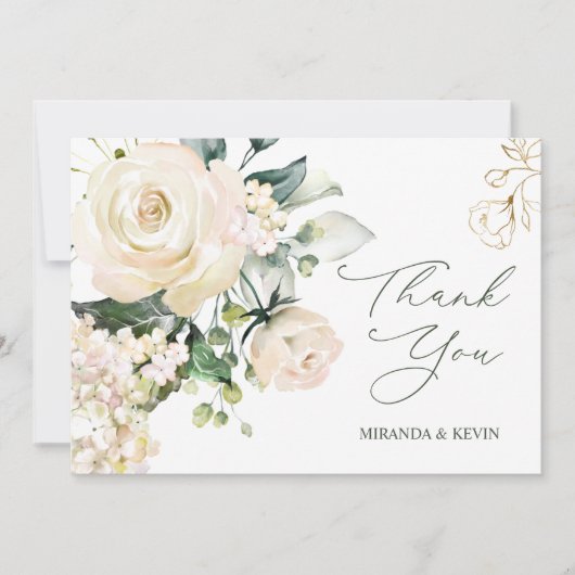White Cream Rozen Hydrangea bruiloft Dank u Bedankkaart (Voorkant)