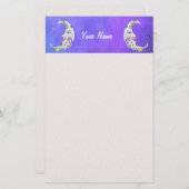 White Crescent Moons Decorations Sterren op Paarse Briefpapier (Voorkant / Achterkant)