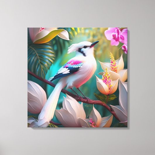 White Crested Blush Chested Fantasy Bird Canvas Afdruk (Voorkant)