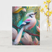 White Crested Blush Chested Fantasy Bird Kaart (Gele Bloem)