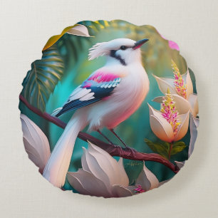White Crested Blush Chested Fantasy Bird Rond Kussen