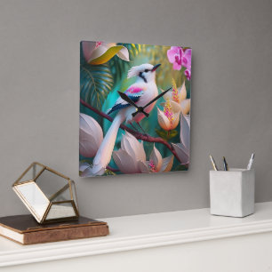 White Crested Blush Chested Fantasy Bird Vierkante Klok