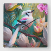 White Crested Blush Chested Fantasy Bird Vierkante Klok (Voorkant)