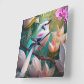 White Crested Blush Chested Fantasy Bird Vierkante Klok (Hoek)