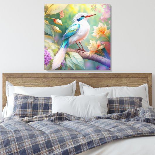 White Crested Iridescent Blauwgroen Wing Fantasy B Canvas Afdruk (Insitu (Slaapkamer))