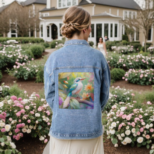 White Crested Iridescent Blauwgroen Wing Fantasy B Denim Jacket