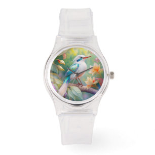 White Crested Iridescent Blauwgroen Wing Fantasy B Horloge