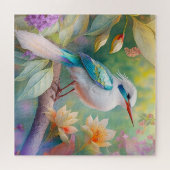 White Crested Iridescent Blauwgroen Wing Fantasy B Legpuzzel (Horizontaal)