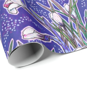 White Crocuses Garden Flowers Botanic Floral Blue Cadeaupapier