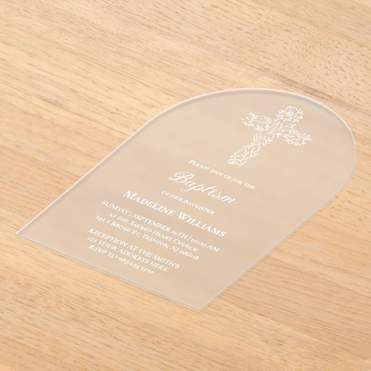 white cross Baptism Acrylic Invitation (Poser)