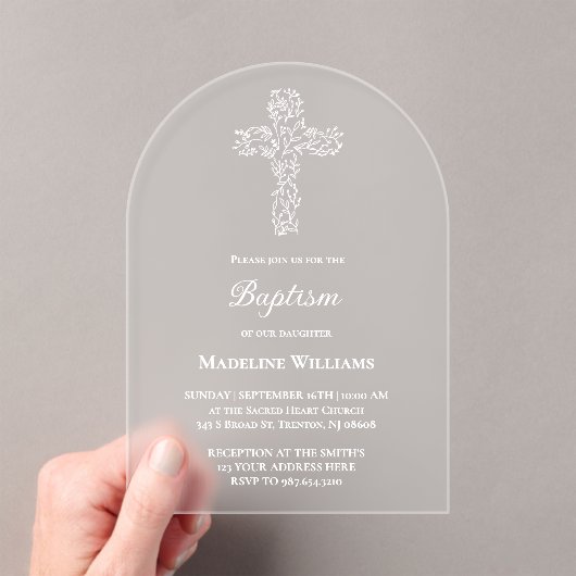 white cross Baptism Acrylic Invitation Acryl Uitnodigingen (Insitu (Draagbaar))
