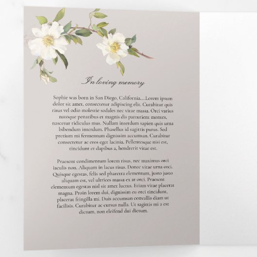 White Cross Celebration of Life Programme Drieluik Uitnodiging (Binnenzijde eerst)