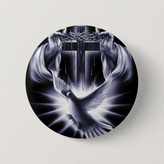 White Cross met Dove Ronde Button 5,7 Cm (Voorkant)