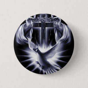 White Cross met Dove Ronde Button 5,7 Cm