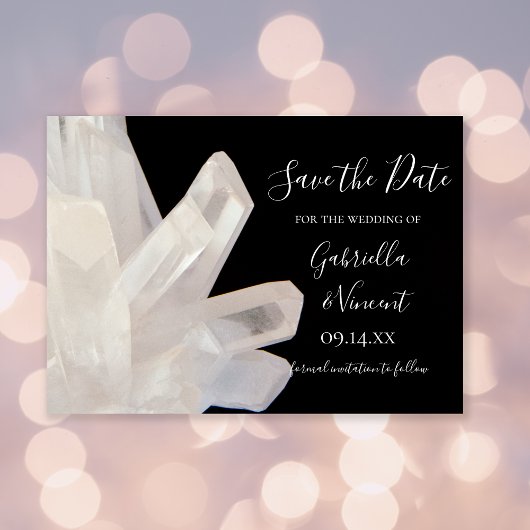White Crystals op Black Wedding Save the Date