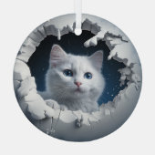 White Curious Kat Glas Ornament (Achterkant)