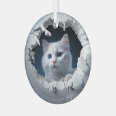 White Curious Kat Glas Ornament (Voorkant links)