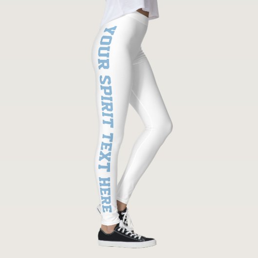 White Custom School Spirit Sky Blue Text Leggings (Rechts)