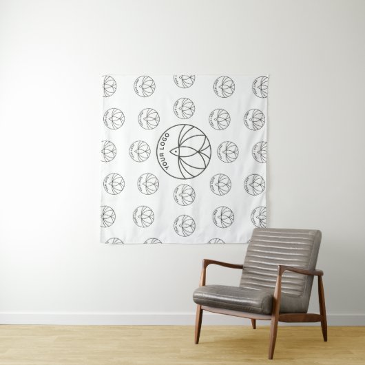 White Custom Square Backdrop Small Business Logo Wandkleed (In situ)