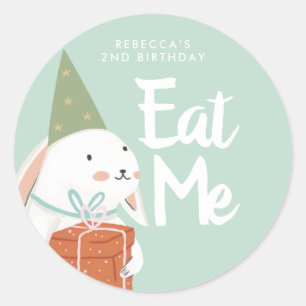 White Cute Bunny Birthday Favor Ronde Sticker