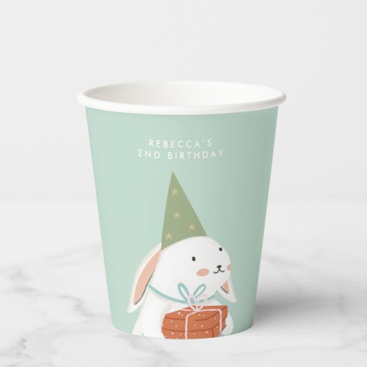 White Cute Bunny Birthday Papieren Bekers (Voorkant)