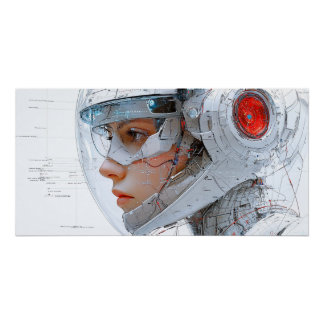 White cybernetic woman with intricate schematic ci perfect poster