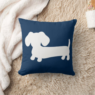 White Dachshund Puppy on Navy Pillow Medium Kussen