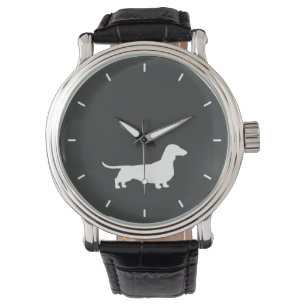 White Dachshund Silhouette Wiener Hondenliefhebb Horloge