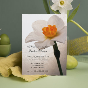 White Daffodil Easter Dinner Invitation Kaart