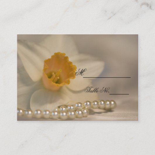 White Daffodil Pearls Spring Wedding Place Card Plaatskaartje (Voorkant)