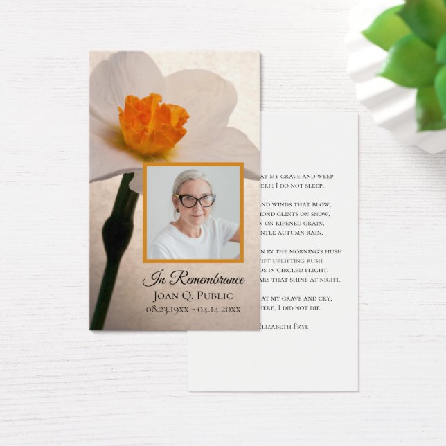 White Daffodil Spring Funeral Memorial Prayer Visitekaartje (Bureau)